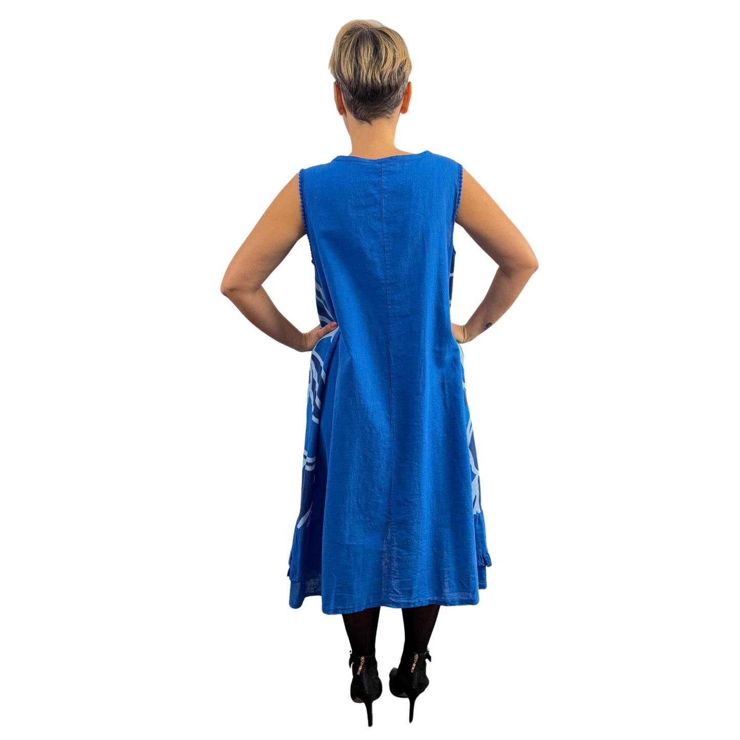 Rochie albastră de in în linie A -k1