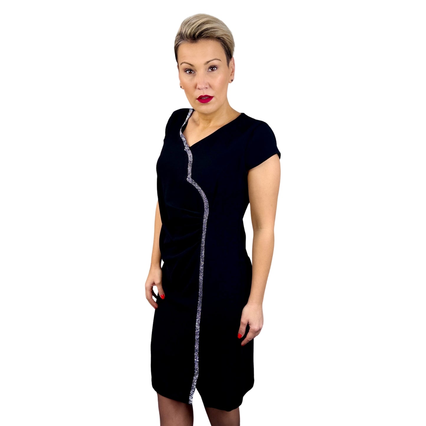 Rochie neagră plisată în talie  -k1