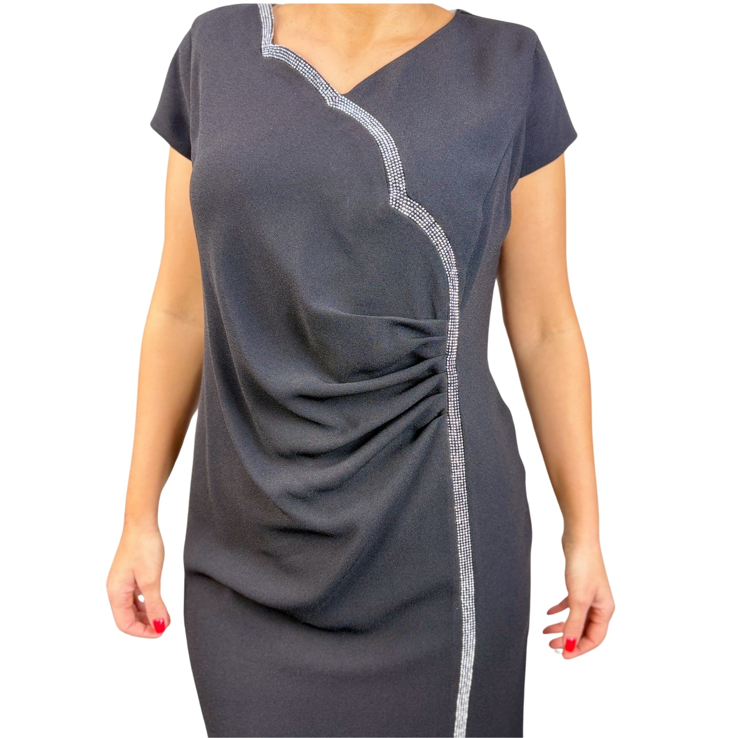 Rochie neagră plisată în talie  -k1