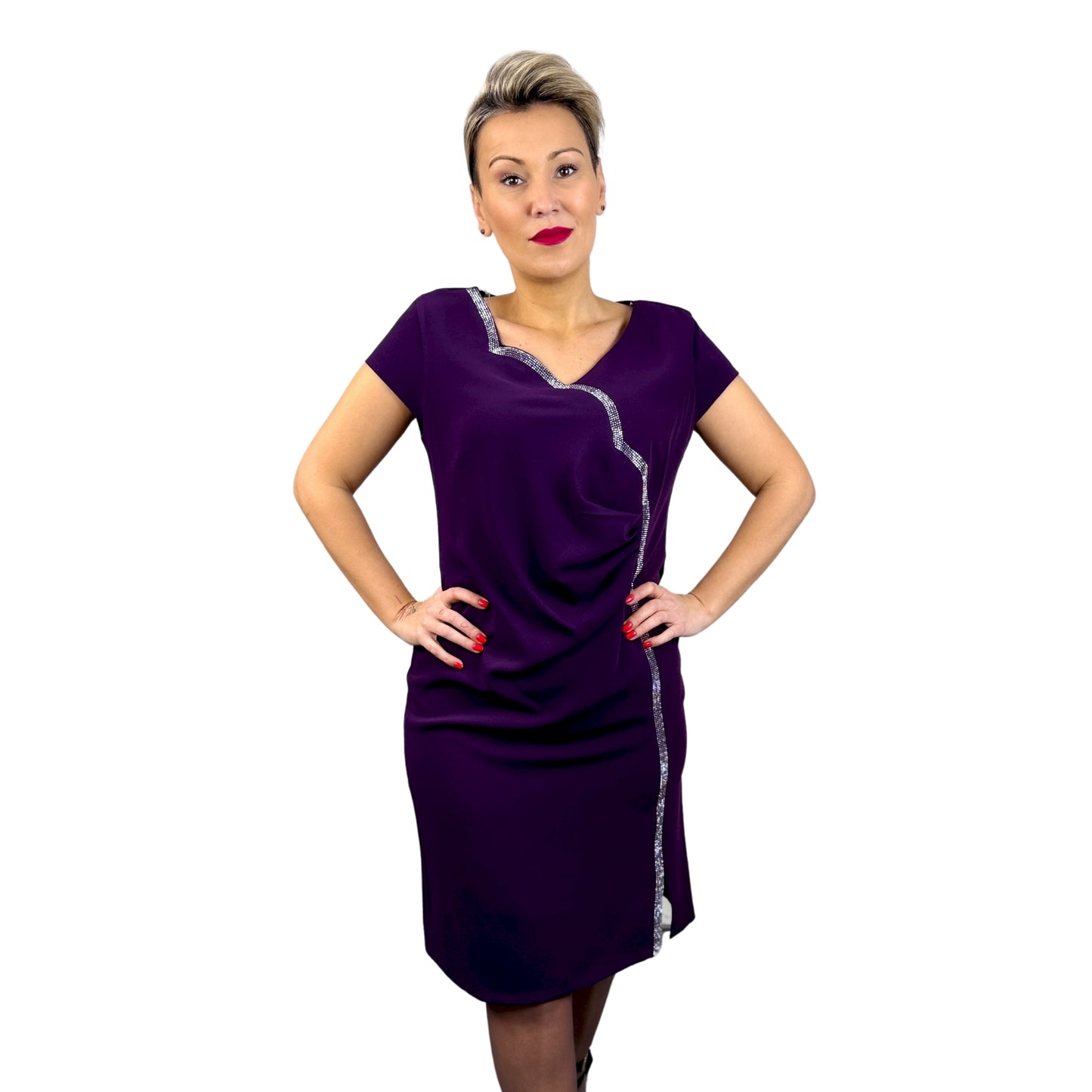 Rochie mov plisată în talie -k1