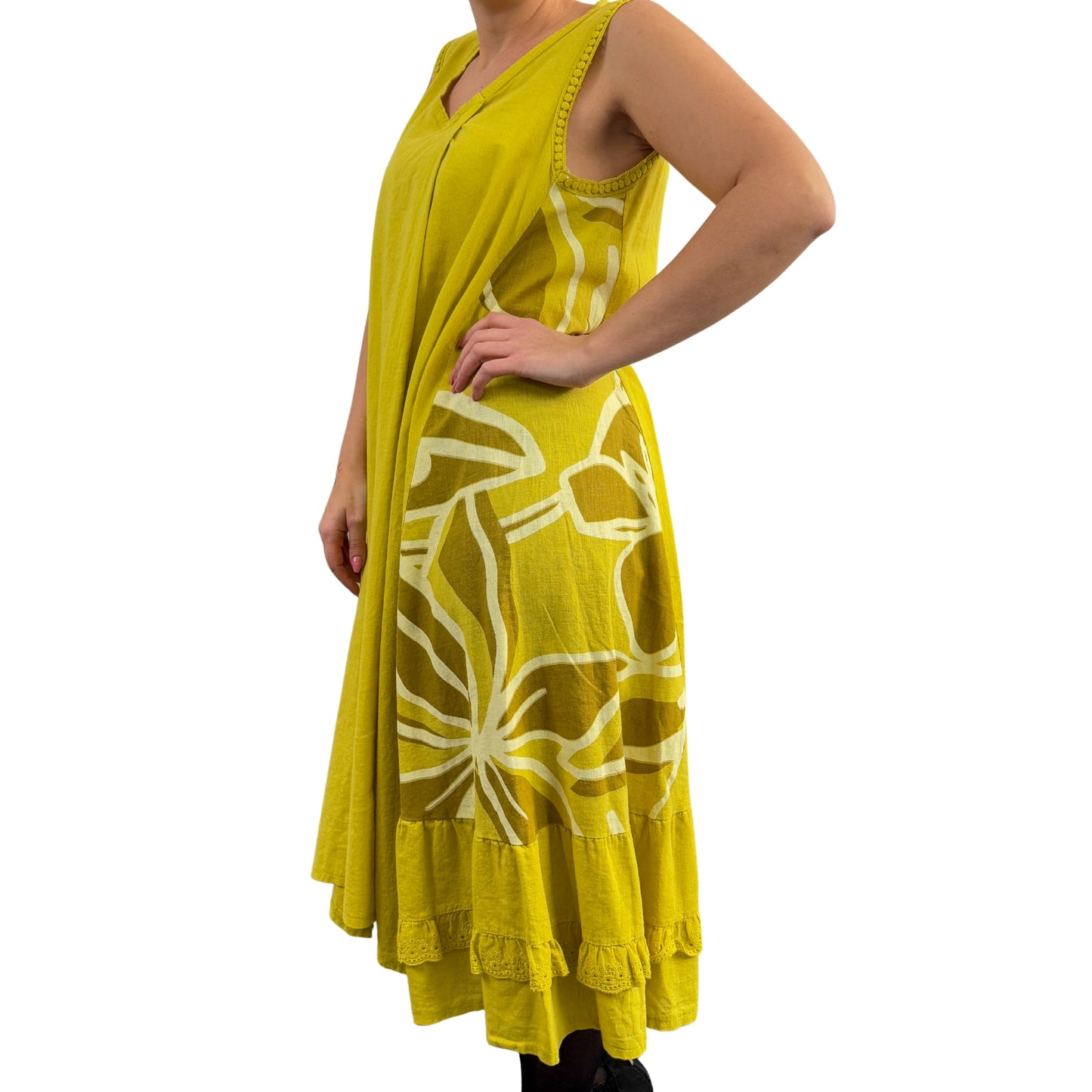 Rochie lime din in în linie A -k1