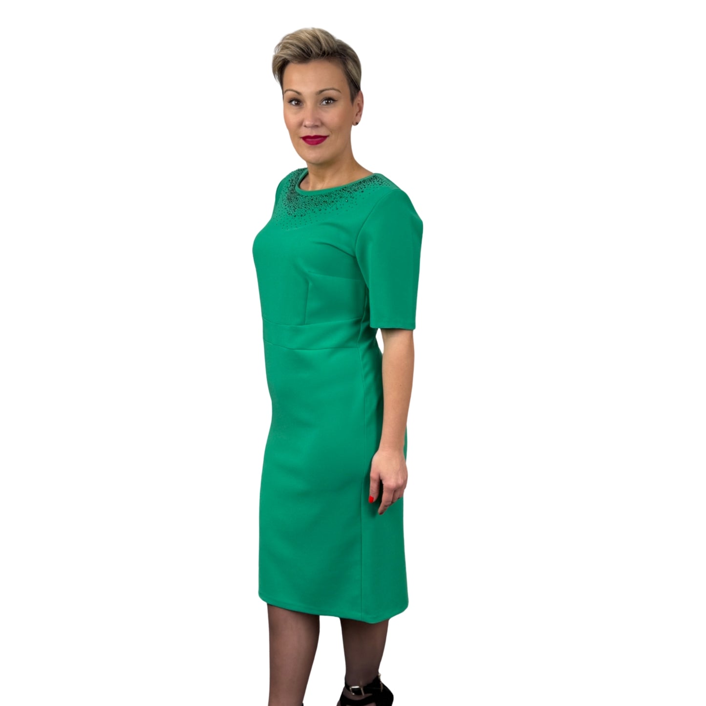 Rochie verde cu pietricele -k1