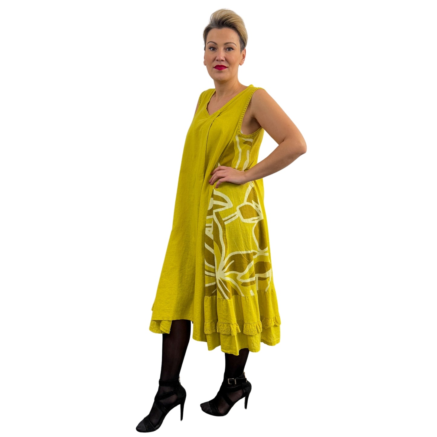 Rochie lime din in în linie A -k1