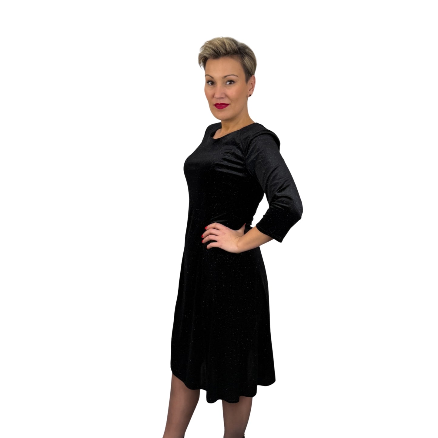 Rochie neagră de catifea cu sclipici -k1