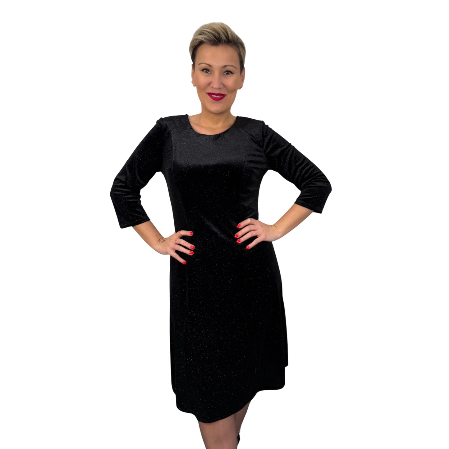 Rochie neagră de catifea cu sclipici -k1