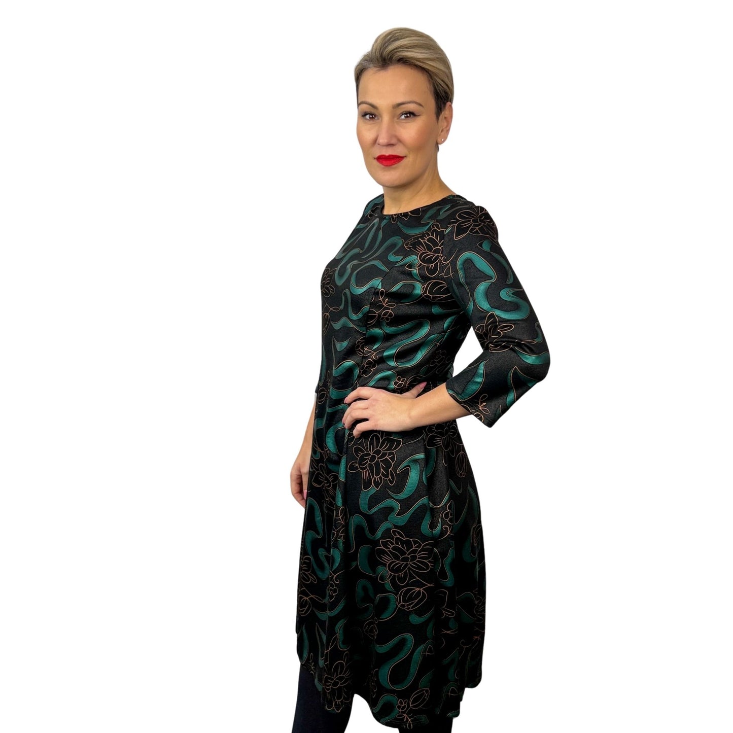 Rochie în clini cu imprimeu verde -k1