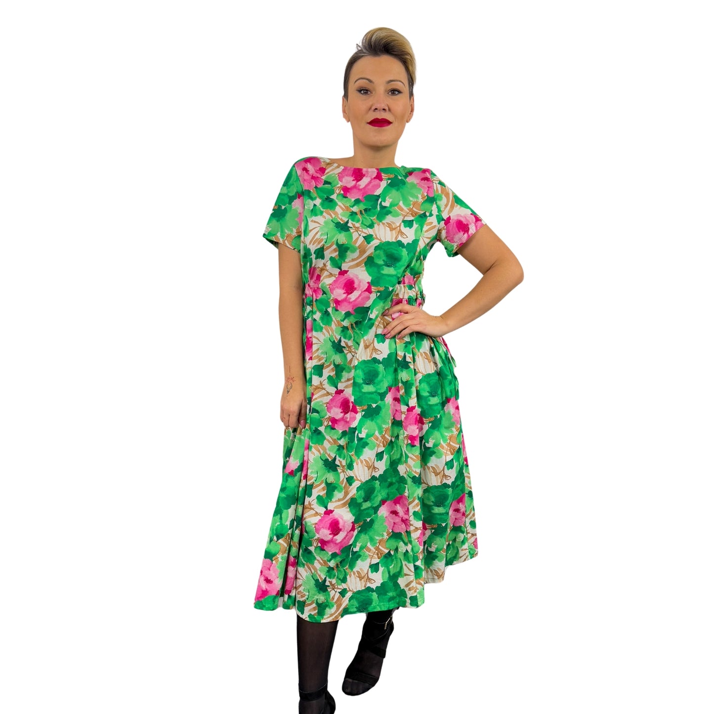 Rochie cu flori roz și verzi -k1