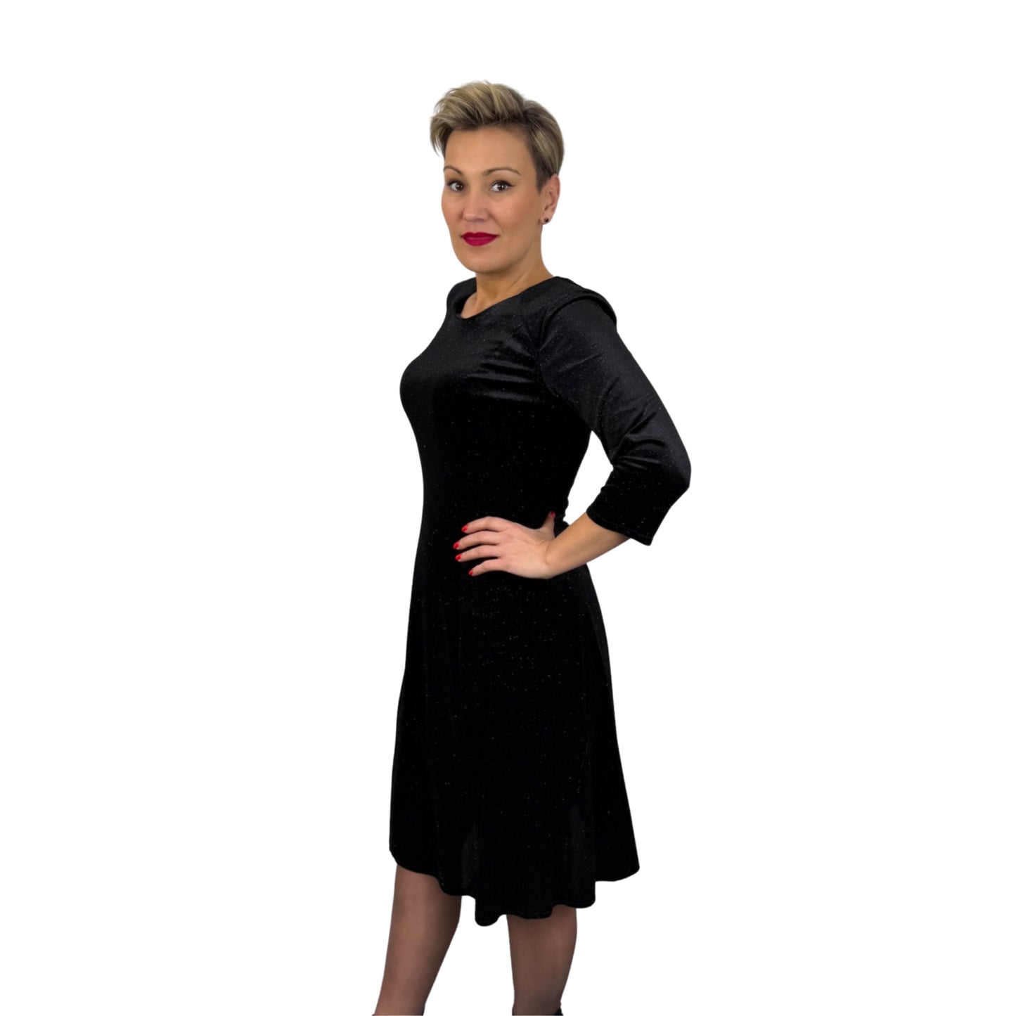 Rochie neagră de catifea cu sclipici -k1