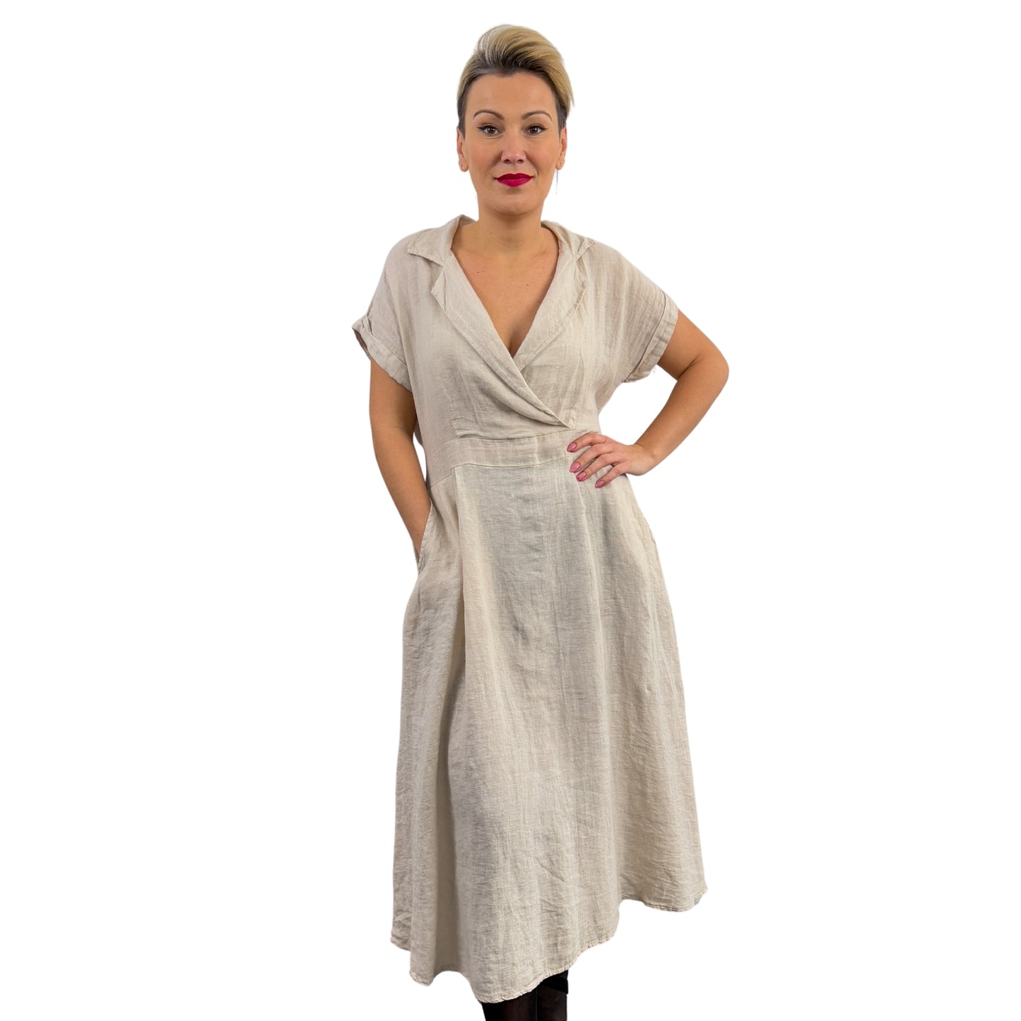 Rochie bej de in cambrată -k1