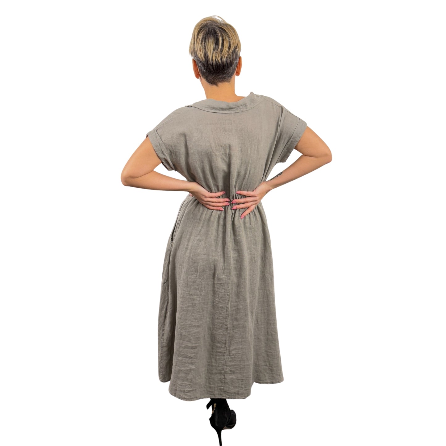 Rochie kaki de in cambrată -k1