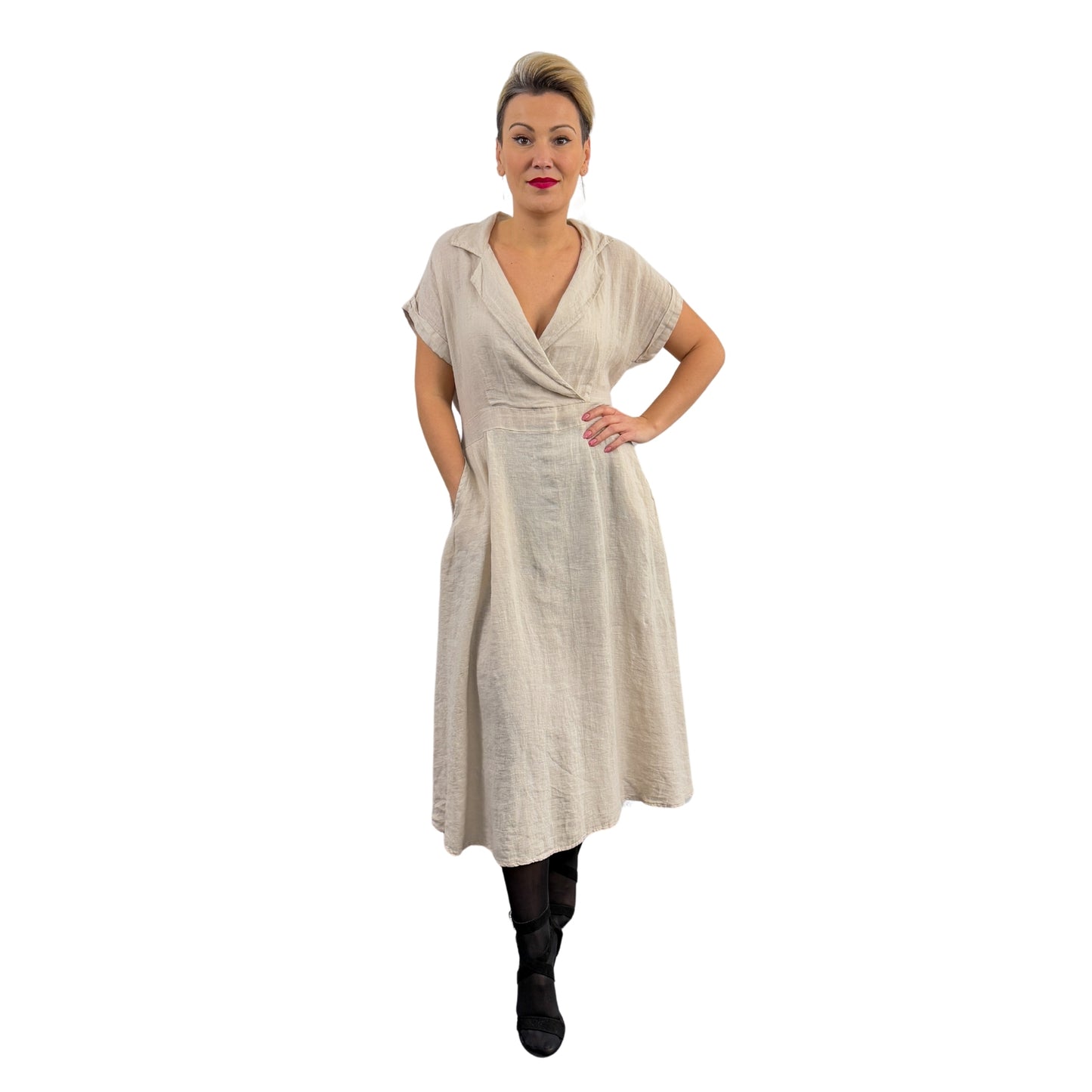 Rochie bej de in cambrată -k1