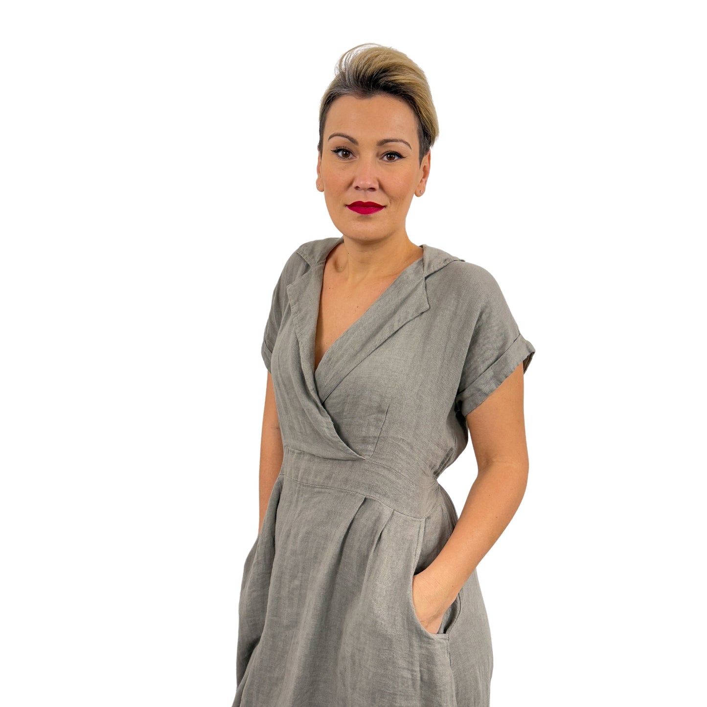 Rochie kaki de in cambrată -k1