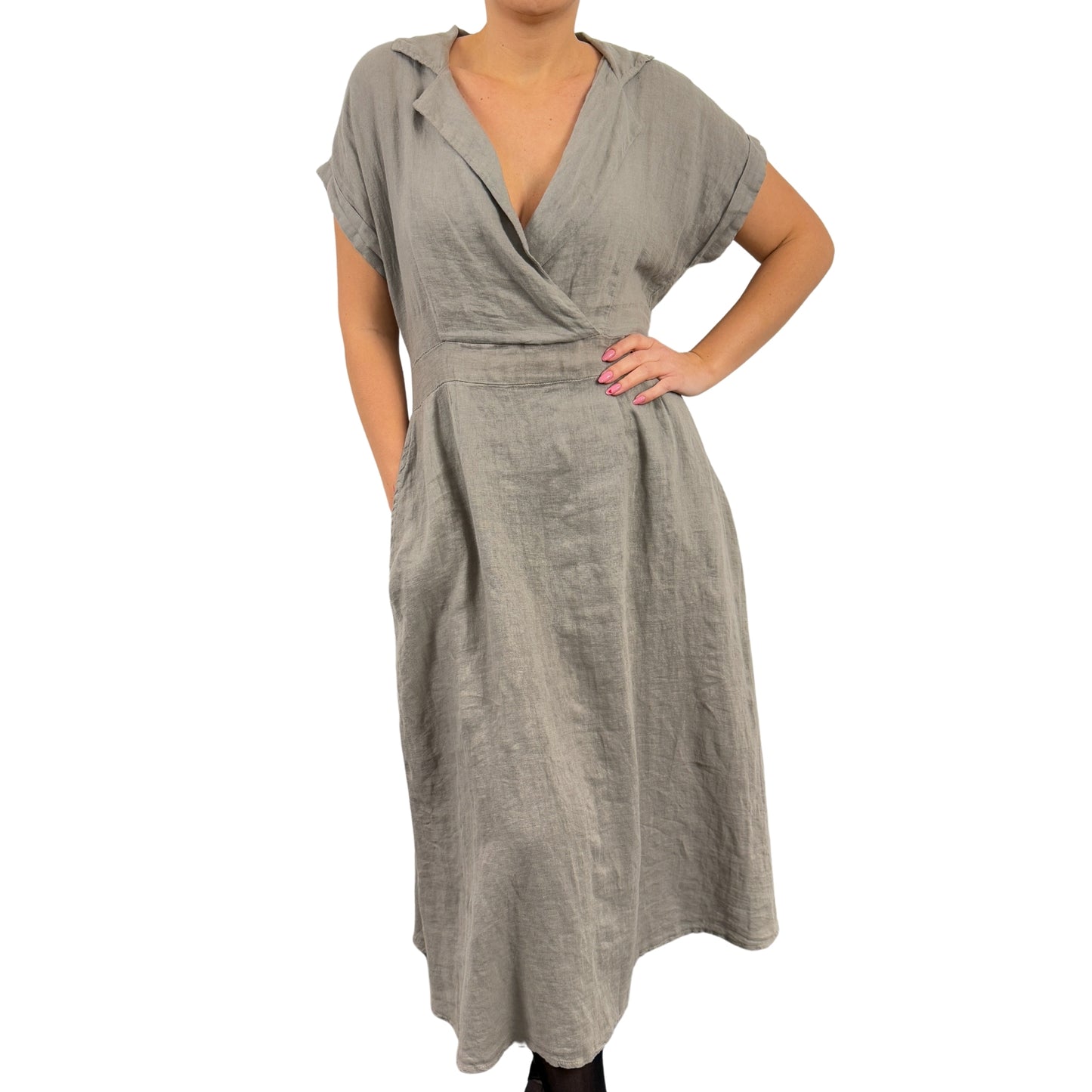 Rochie kaki de in cambrată -k1
