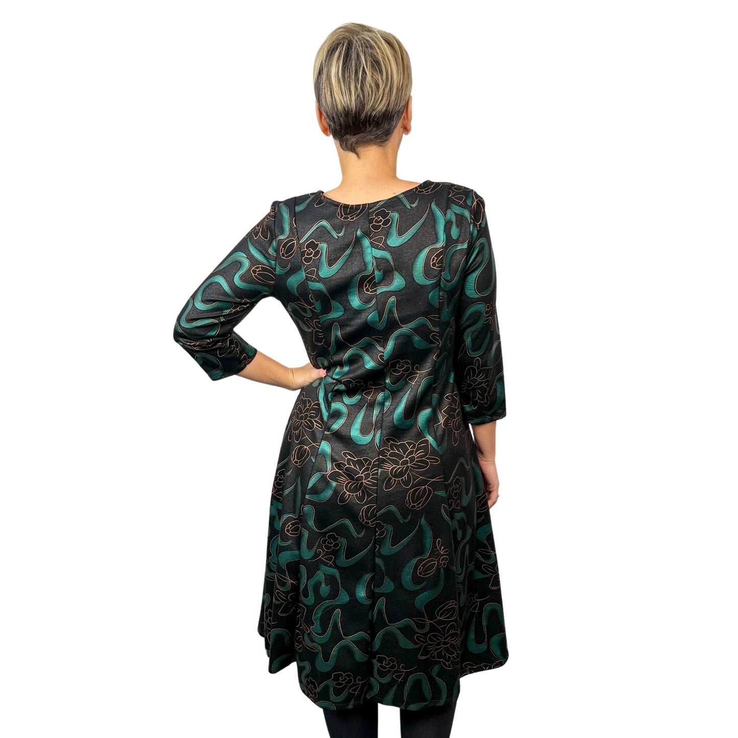 Rochie în clini cu imprimeu verde -k1
