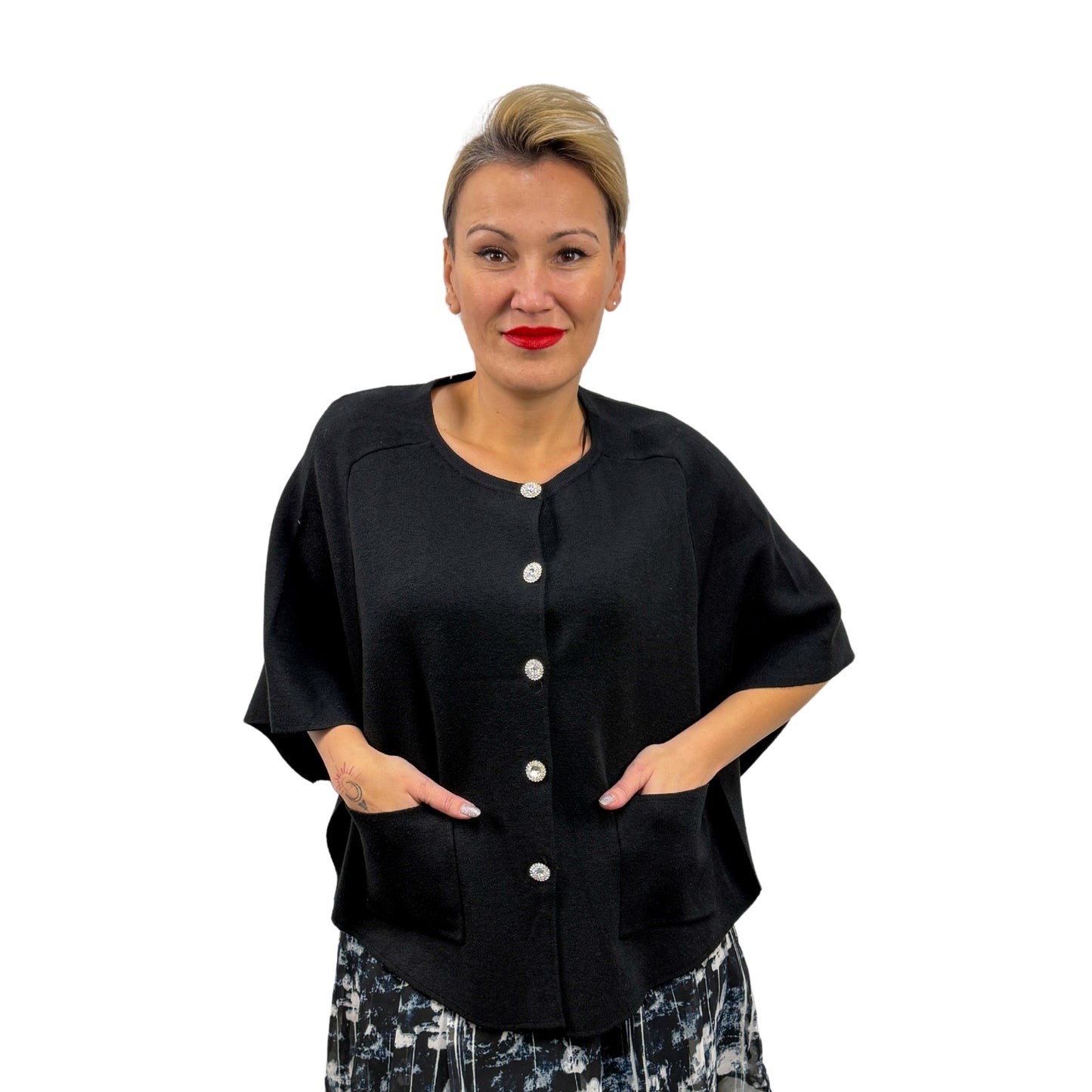 Bluză stil capă neagră- k1