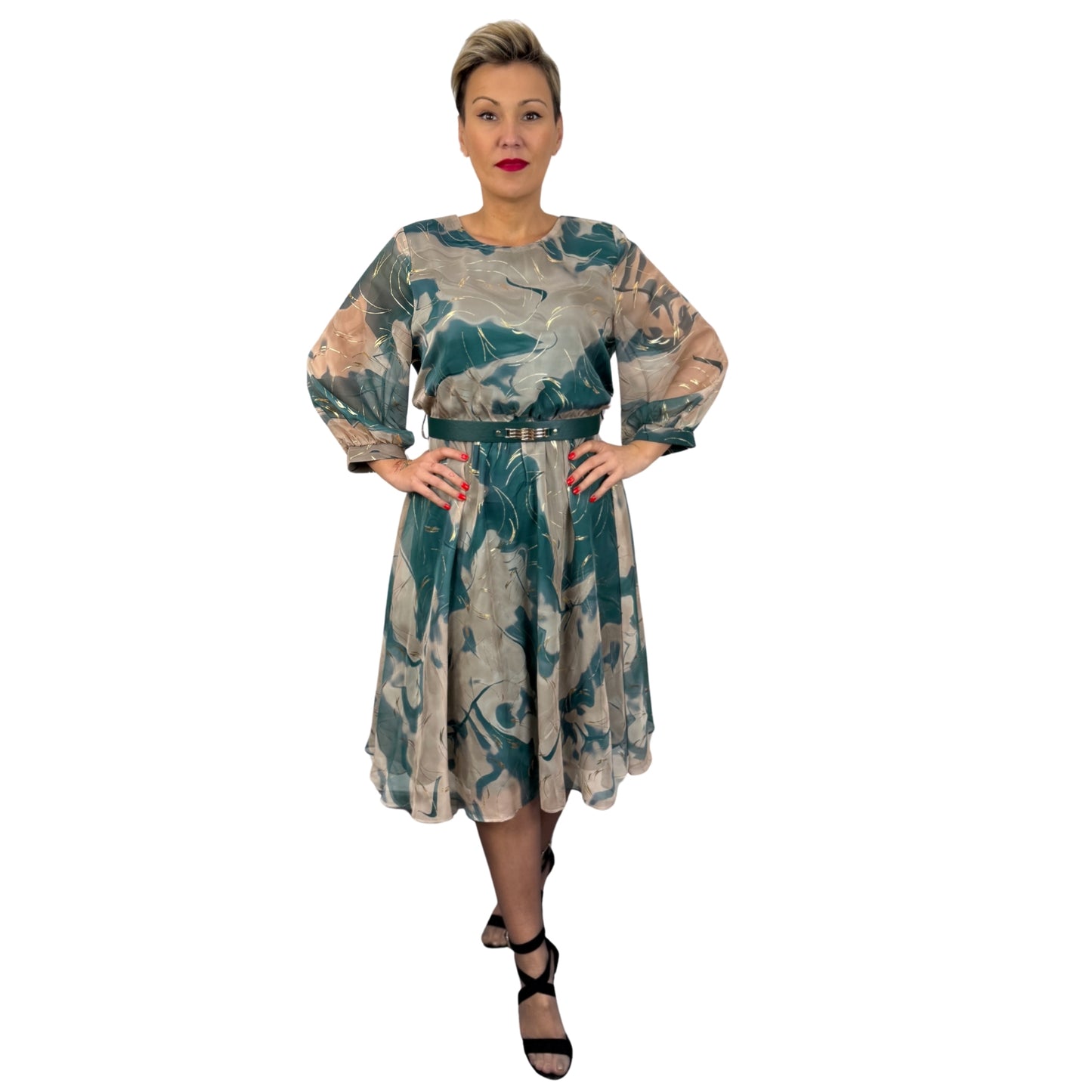 Rochie verde cu auriu de voal -k1
