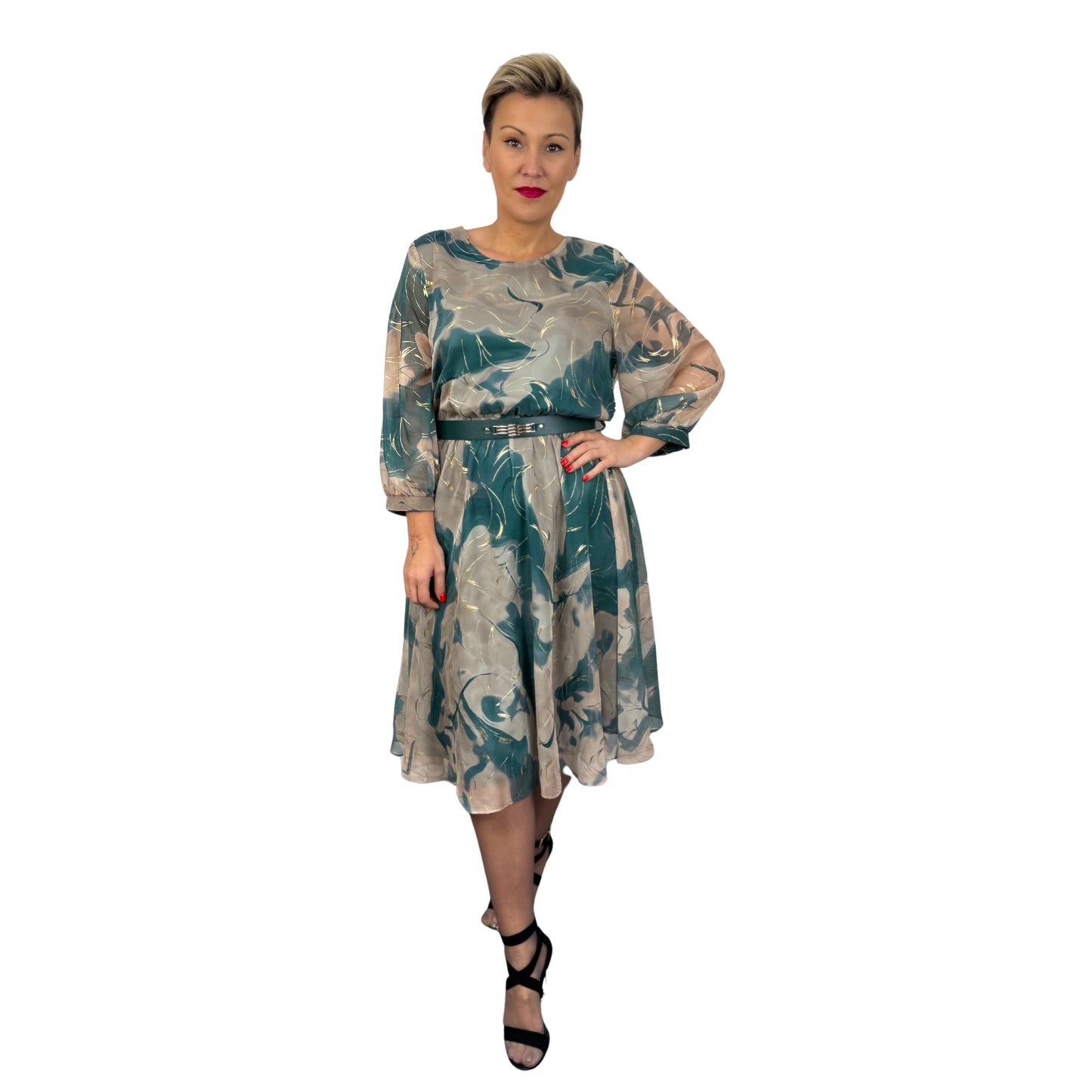 Rochie verde cu auriu de voal -k1