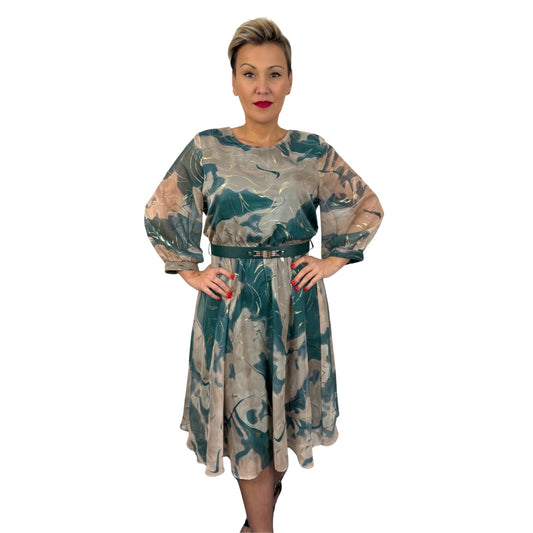 Rochie verde cu auriu de voal -k1