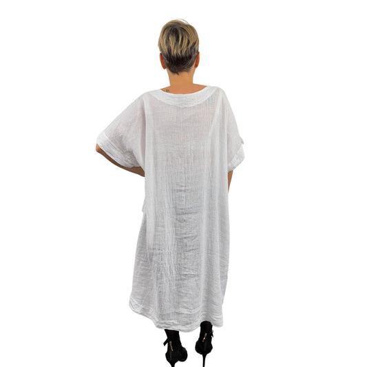 Rochie albă de in cu doi nasturi -k1