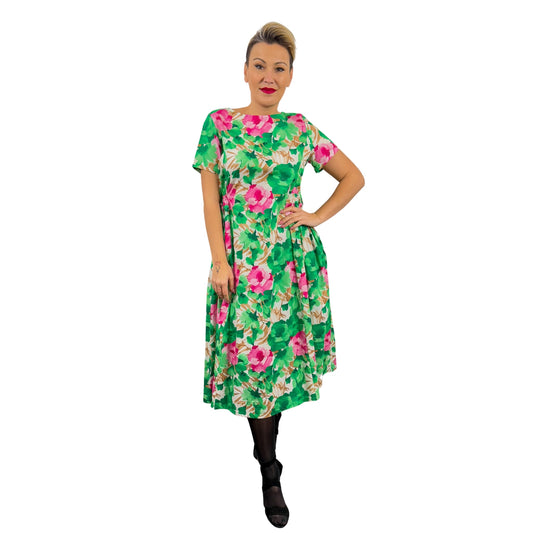 Rochie cu flori roz și verzi -k1