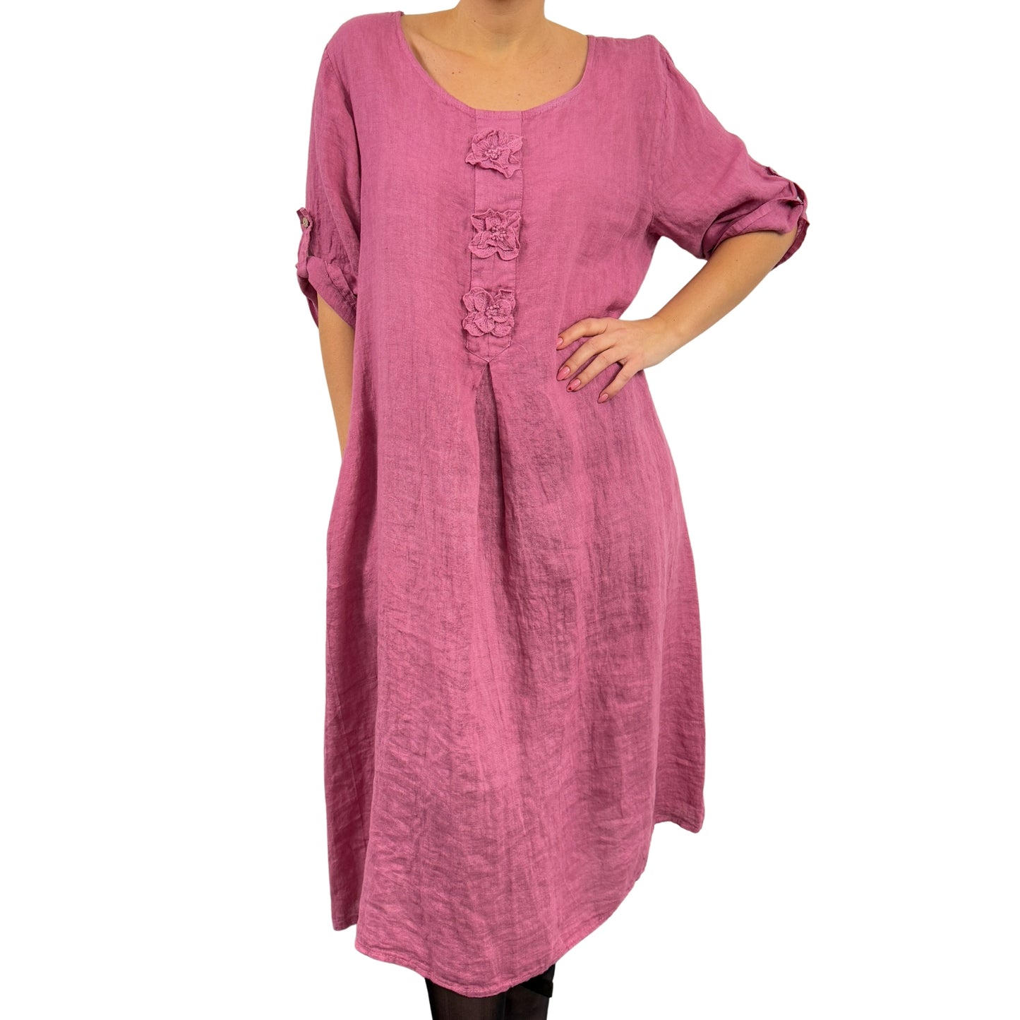 Rochie roz de in cu flori -k1