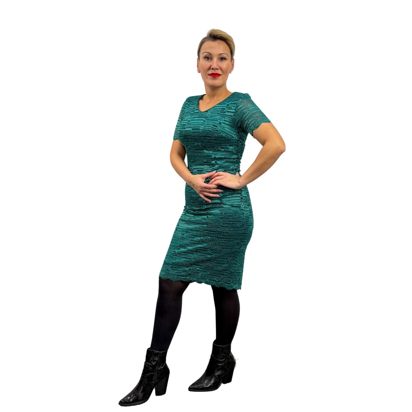 Rochie verde satin dantelat - k1