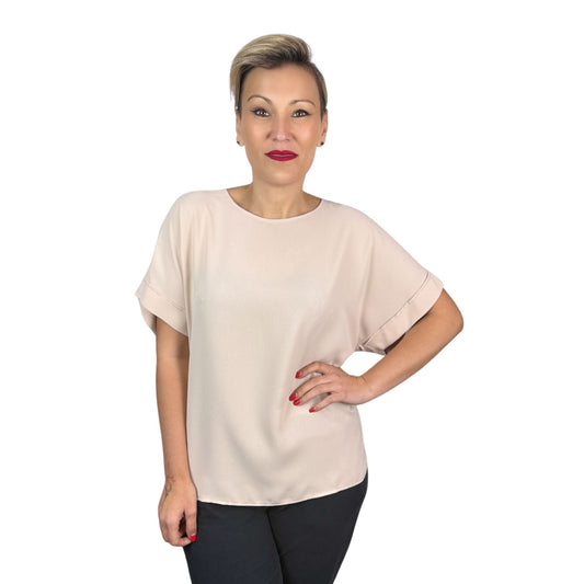 Top bej cu guler rotund -k1