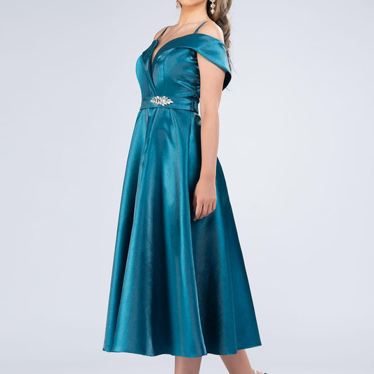 Rochie turcoaz satinată -k1
