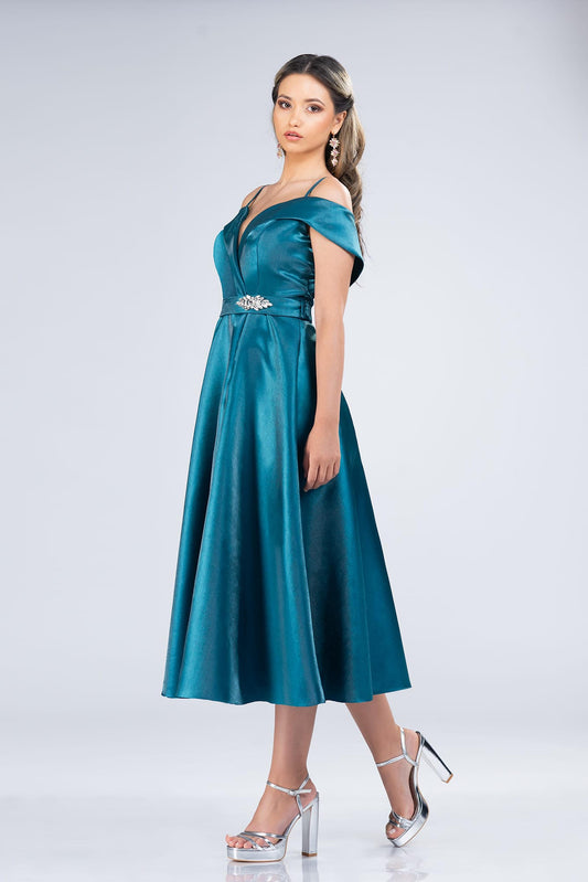 Rochie bej din tafta satinată -k1